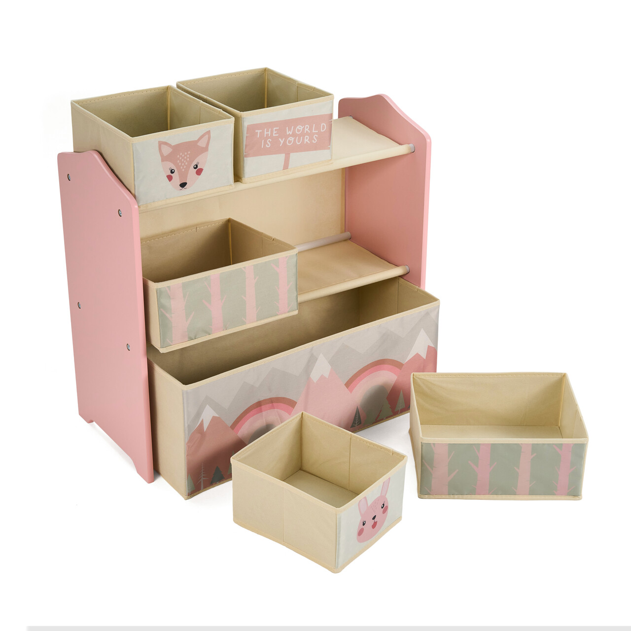 Organizator jucarii / mobilier camera copilului Pink Forest, U-grow, 63x30x60 cm, lemn, roz - imagine 4